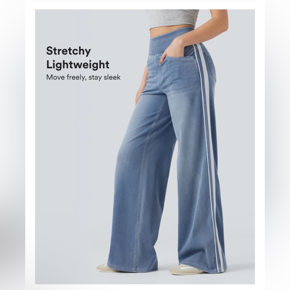 New in Bag Halara Flex™ High Waisted Stripe Wide Leg Flowy Washed Casual Jeans